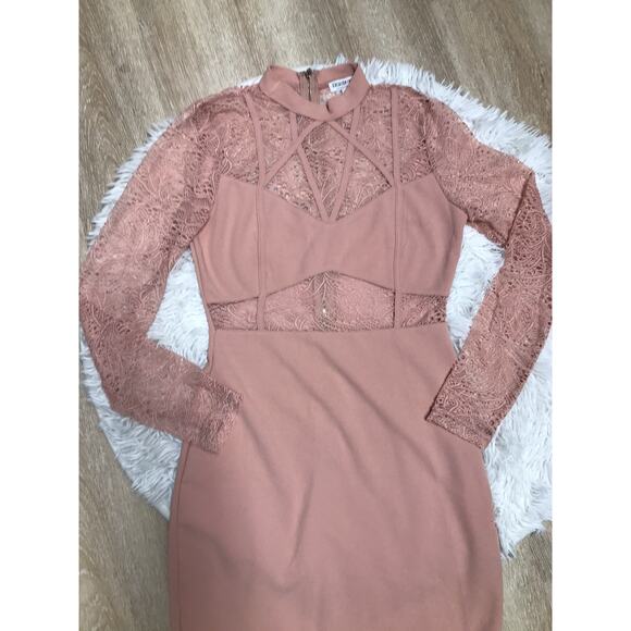 Fashion Nova Women Sz M Long Sleeve Dress Turtle Neck Zips Party Cocktail Midi - Picture 4 of 10